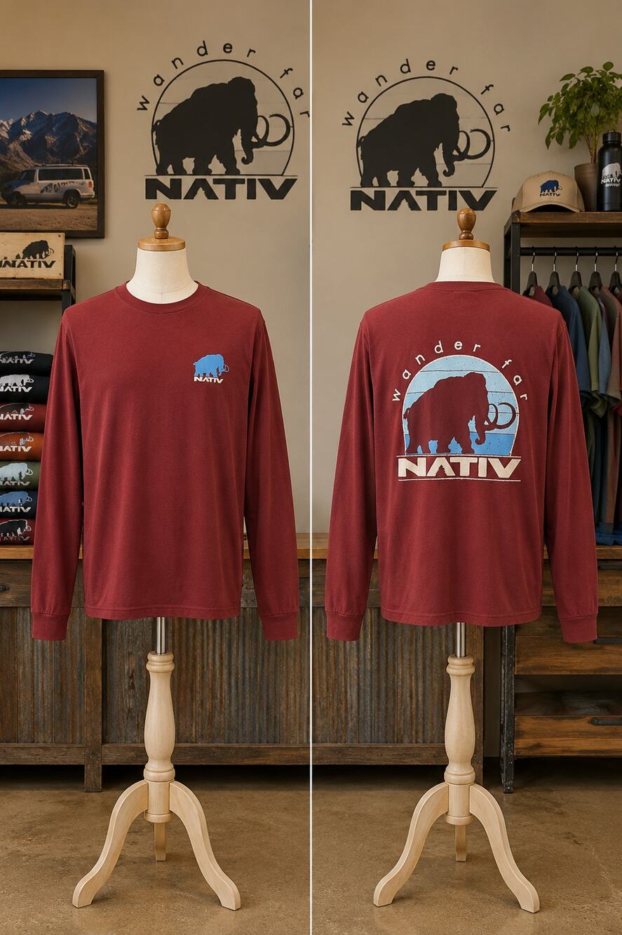 Nativ Wander Far Mammoth Long Sleeve Graphic Tee Red XL